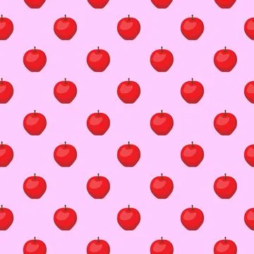 Apple flat seamless pattern on pink background. Stock Illustration