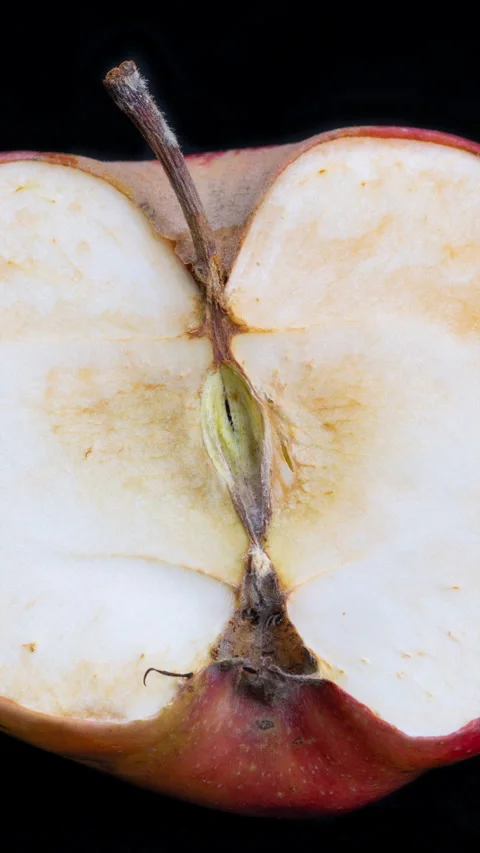 Apple fragment shows aging process, Close view of fruit deterioration over time, Stock Footage 325673164