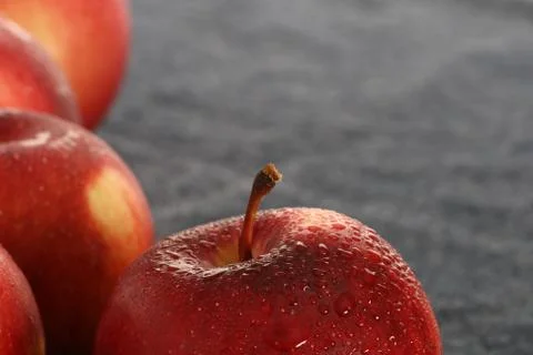 Apple frame with blue background shallow dof Stock Photos