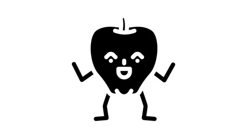 Apple fruit character glyph icon animation Stock Footage 326747397