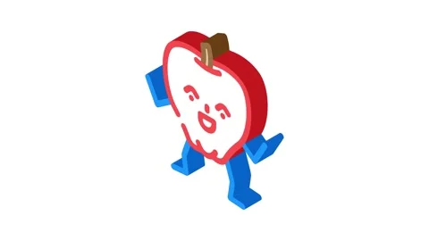 Apple fruit character isometric icon animation Stock Footage 327295925