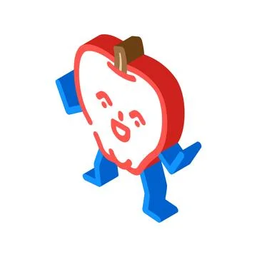 Apple fruit character isometric icon vector illustration Stock Illustration