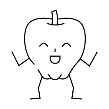 Apple fruit character line icon vector illustration イラスト素材