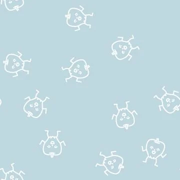 Apple fruit character line vector seamless pattern Stock Illustration