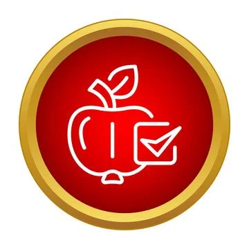 Apple fruit with checkmark line icon on red button Illustrazione stock