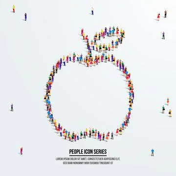 Apple fruit concept. A large group of people form to create a shape apple. Illustrazione stock