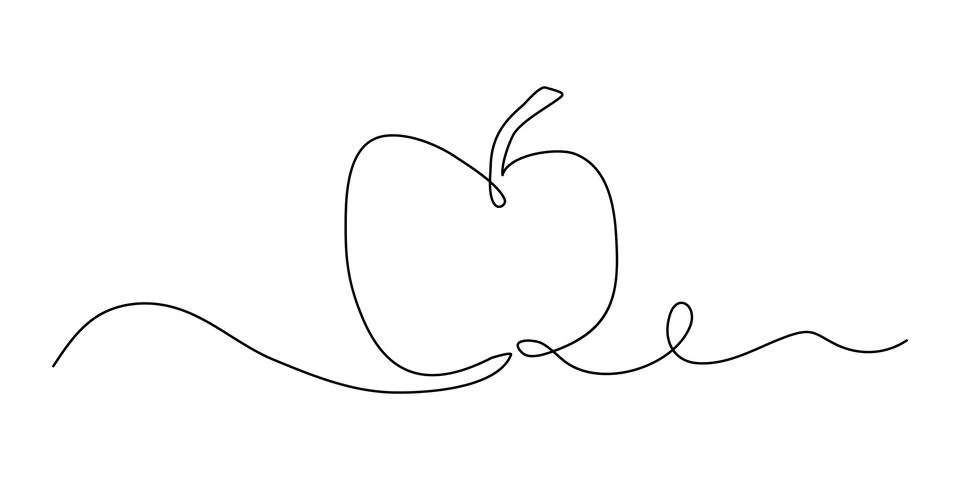 Apple fruit in continious line art drawing style. Minimalist line sketch is.. Stock Illustration