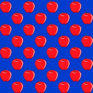 Apple fruit contour abstract seamless pattern on blue background Illustrazione stock