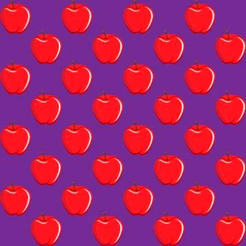 Apple fruit contour abstract seamless pattern on purple background Stock Illustration