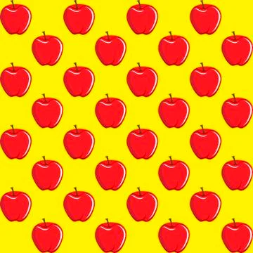 Apple fruit contour abstract seamless pattern on yellow background Stock-Illustration