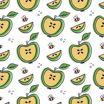 Apple fruit in doodle style. Seamless pattern Illustrazione stock
