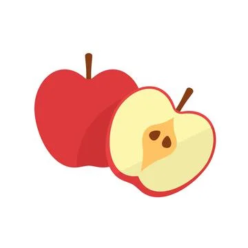Apple fruit flat style vector illustration. Apple whole and half cut fruit. Stock Illustration