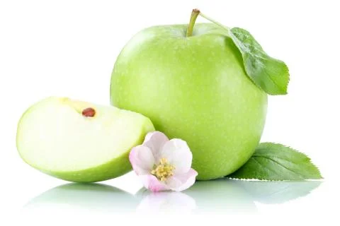 Apple fruit green slice isolated on white Stock Photos