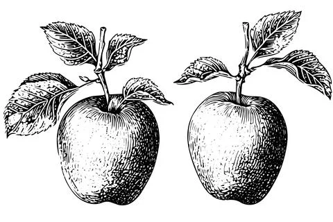 Apple fruit hand drawn ink sketch. Engraved style vector illustration. Stock Illustration