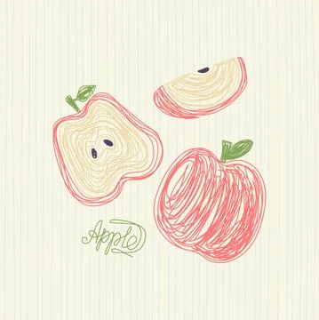 Apple fruit. Hand drawn vector illustration. Pen or marker doodle sketch. Stock Illustration