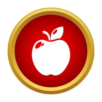 Apple fruit icon in a red circle button Stock Illustration