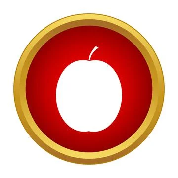 Apple fruit icon in red circle, gold border 스톡 일러스트