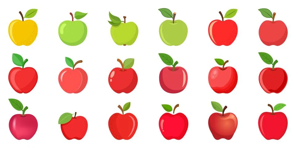 Apple fruit icon set in flat style. Healthy dessert vector illustration on .. Illustrazione stock