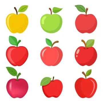 Apple fruit icon set in flat style. Healthy dessert vector illustration on .. Stock Illustration