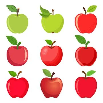 Apple fruit icon set in flat style. Healthy dessert vector illustration on .. Illustrazione stock