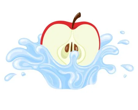 Apple fruit juice. Fresh apple in water splash isolated on white background.  Stock Illustration