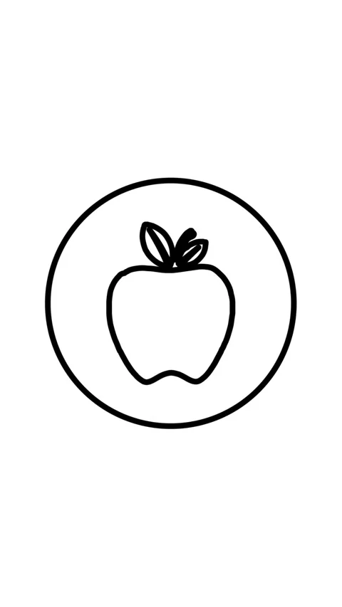 Apple fruit line icon inside circle, vertical video Stock Footage 291600274