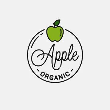 Apple fruit logo. Round linear logo of green apple Stock Illustration