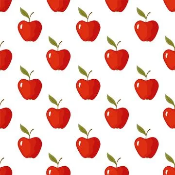 Apple, fruit, pattern, seamless, red, food, background, cartoon, cute, organic, Stock Illustration