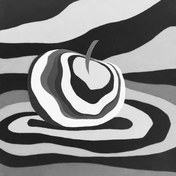 Apple fruit psychedelic black and white illustration optical illusion. Stock Illustration