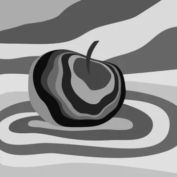 Apple fruit psychedelic black white. Vector illustration optical illusion han Stock Illustration