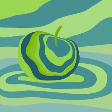 Apple fruit psychedelic blue green. Vector illustration optical illusion. Col Stock Illustration