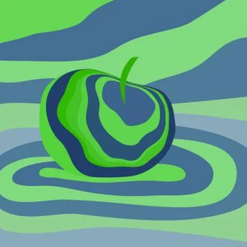 Apple fruit psychedelic blue green. Vector illustration optical illusion. Col Stock Illustration