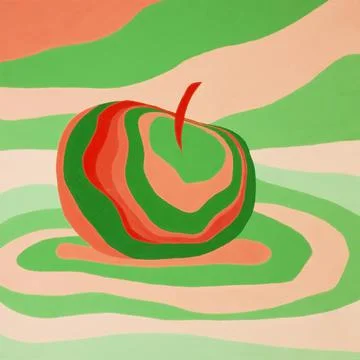 Apple fruit psychedelic illustration optical illusion. Stock Illustration