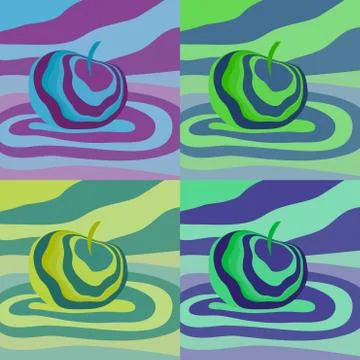 Apple fruit psychedelic pop art. Vector illustration optical illusion Colorfu Stock Illustration