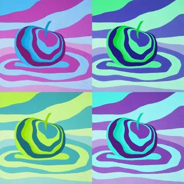 Apple fruit psychedelic pop art illustration optical illusion Colorful hand Stock Illustration