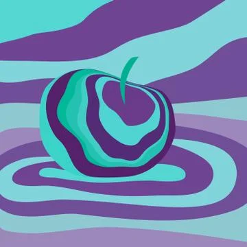 Apple fruit psychedelic purple blue. Vector illustration optical illusion Col Illustrazione stock