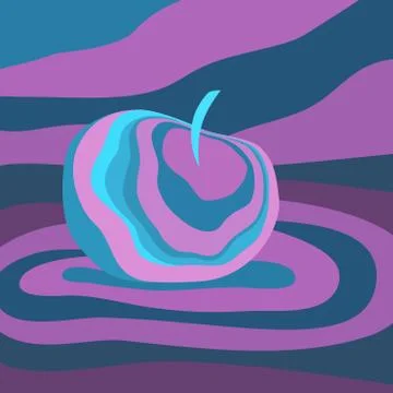 Apple fruit psychedelic purple blue. Vector illustration optical illusion Col Stock Illustration