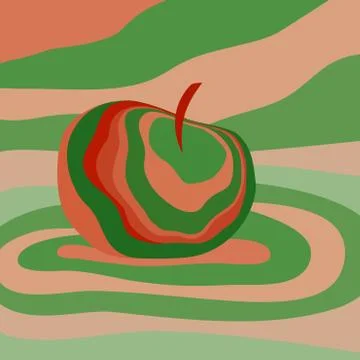 Apple fruit psychedelic red green. Vector illustration optical illusion Color Stock Illustration