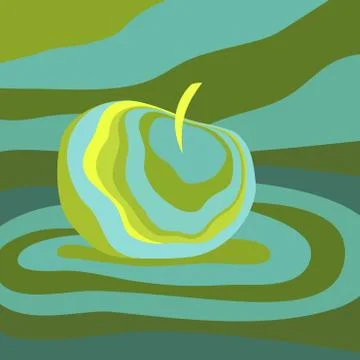 Apple fruit psychedelic yellow blue. Vector illustration optical illusion Col Stock Illustration