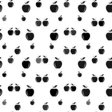 Apple fruit seamless pattern, abstract repeated background. Black and white s Stock Illustration