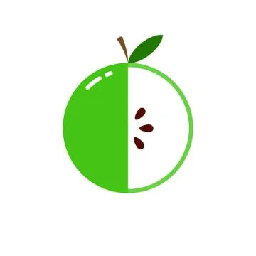Apple fruit sphere with half slice logo, flat icon design template concept Stock Illustration