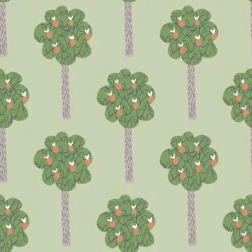 Apple fruit trees seamless pattern on green background. Stock Illustration