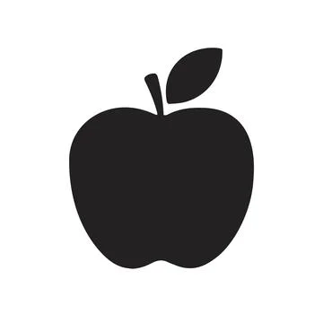 Apple Fruit Vector Icon Silhouette with Leaf in Black Solid Style Stock Illustration