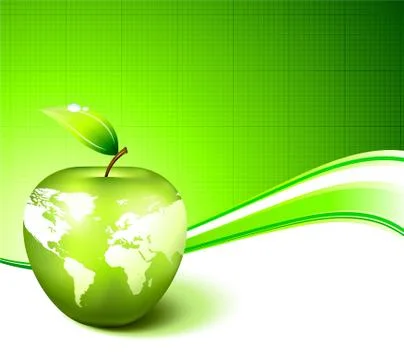 Apple Globe with World Map on Abstract Green Background Stock Illustration