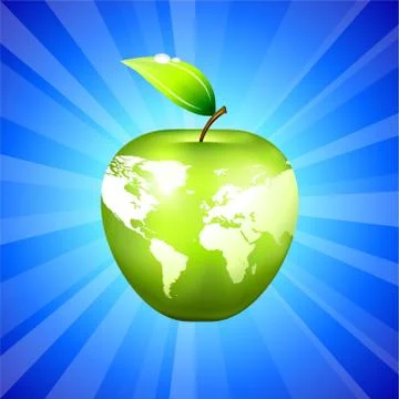 Apple Globe World Map on Blue Background Stock Illustration