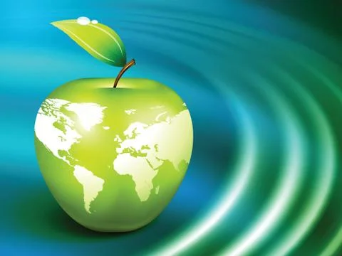 Apple Globes on Abstract Liquid Wave Background Stock Illustration