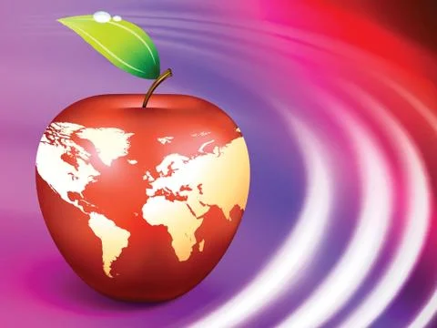 Apple Globes on Abstract Liquid Wave Background Stock Illustration