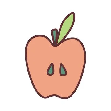 Apple half doodle icon hand drawn with thin line minimalistic style and colored Stock Illustration