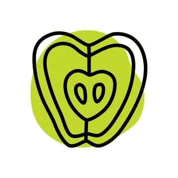 Apple half doodle icon hand drawn with thin line and colorful blob Stock Illustration