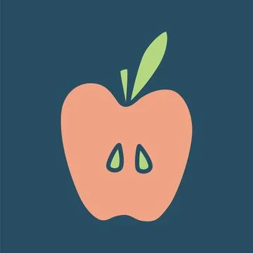 Apple half doodle icon hand drawn in a modern minimalistic style and colored Stock Illustration